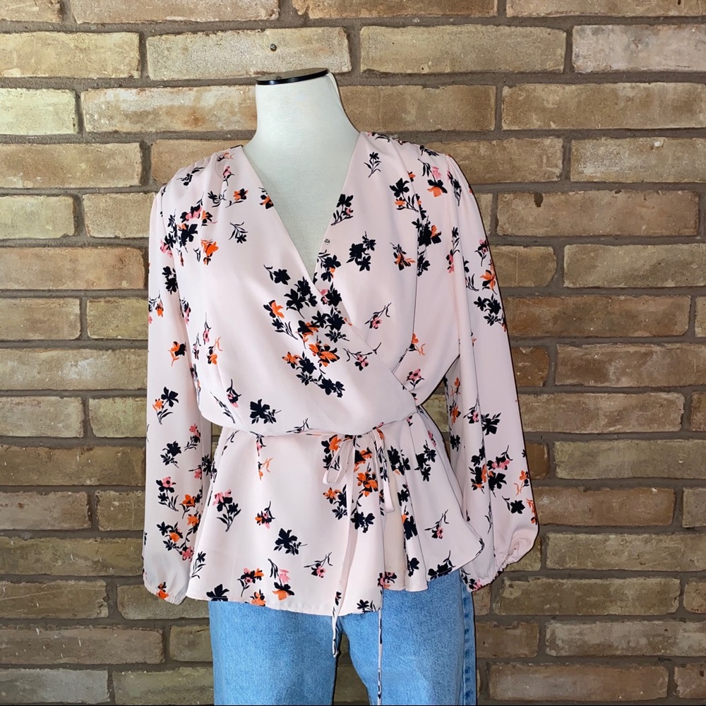 Ann Taylor Pink Floral Wrap Blouse